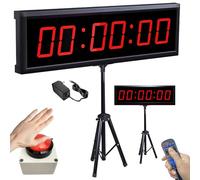 LIROPAU Compte à rebours - Minuteur de gym de 1,8" - Avec trépied - 6 fonctions de comptage à rebours - Télécommande - Chronomètre - 12/24 h - Horloge numérique LED - Convient pour le fitness, le