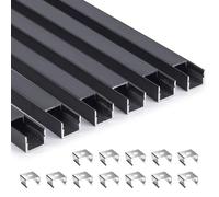 LIROPAU Lot de 6 profilés LED en aluminium - 1 m - Noir - 12 x 10 mm | Pour panneaux acoustiques avec clips de montage bandes noires, LE-D Pro-fil ST10 en aluminium noir pour bandes avec