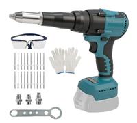 LIROPAU Pince à riveter sans fil compatible avec Makita 18 V, pince à riveter électrique sans balais avec lumière LED, 20 rivets, lunettes, gants, clés et 3 adaptateurs (3,2/4,0/4,8 mm) (sans batterie