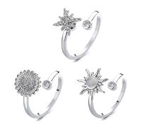 LiRRvb Anti-stress extensible rotatif cadeau étoile à six branches pour tournesol pour femme personnalité juif anneaux pour argent pour réglable ouvert ensemble Spinner pour soulager le stress, Moyen
