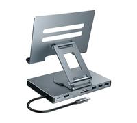 LiRRvb Support rotatif pliable pour ordinateur portable avec adaptateur de type C, charge 100 W, port réseau RJ45, port de 3,5 mm, dissipation de la chaleur, adaptateur Gigabit Ethernet de type C