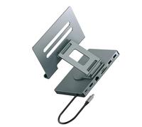 LiRRvb Support rotatif pliable pour ordinateur portable avec adaptateur de type C, charge 100 W, port réseau RJ45, port de 3,5 mm, dissipation de la chaleur, adaptateur Gigabit Ethernet de type C