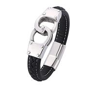 LIRU Bracelet Cuir Femme,Bracelets pour Homme Silveryr Punk Menottes Design Bracelet en Cuir Tressé Accessoires De Mode Boucle Bracelet en Cuir Noir Charme Bijoux pour Femmes Hommes Cadeau,165Mm