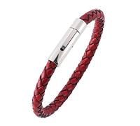 LIRU Bracelet Cuir Femme,Bracelets pour Hommes en Cuir Simple Wrap Design Bracelet en Cuir Tressé Accessoires De Mode Boucle Bracelet en Cuir Rouge Charme Bijoux pour Femmes Hommes Cadeau,185Mm