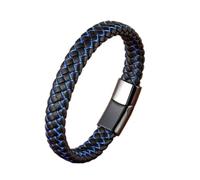 LIRU Bracelet Homme,Bracelet en Cuir À Rayures Bracelet en Cuir Tressé Noir Accessoires De Mode Fermoir Bracelet en Cuir Noir Bleu Charme Bijoux pour Femmes Hommes Cadeau,23Cm