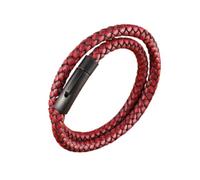 LIRU Bracelet Homme,Bracelet en Cuir Double Couche Design Vintage Bracelet en Cuir Tressé Noir Accessoires De Mode Fermoir Bracelet en Cuir Rouge Charme Bijoux pour Femmes Hommes Cadeau,21Cm