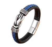 LIRU Bracelet Homme Cuir,Bracelets pour Hommes Design Régulier Bracelet en Cuir Tressé Accessoires De Mode Fermoir Bracelet en Cuir Bleu Charme Bijoux pour Femmes Hommes Cadeau,19Cm