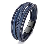 LIRU Bracelet Vikings Homme,Bracelets pour Hommes Multi-Couche Rétro Bracelet en Cuir Tressé Noir Accessoires De Mode Boucle Bracelet en Cuir Bleu Charme Bijoux pour Femmes Hommes Cadeau,23Cm