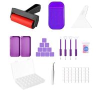 LIRUNQIU Kit complet d'accessoires de peinture diamant 46 pièces avec tapis antidérapant, pince, rouleau, stylo de cire, récipients de rangement, plateaux pour adultes et enfants débutants (violet)