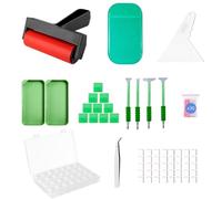 LIRUNQIU Kit complet d'accessoires de peinture diamant 46 pièces avec tapis antidérapant, pince, rouleau, stylo de cire, récipients de rangement, plateaux pour adultes et enfants, débutants (vert)