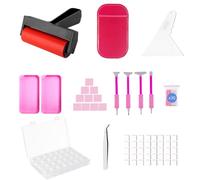 LIRUNQIU Kit complet d'accessoires de peinture diamant 46 pièces avec tapis antidérapant, pince, rouleau, stylo de cire, récipients de rangement, plateaux pour adultes et enfants débutants (rose)