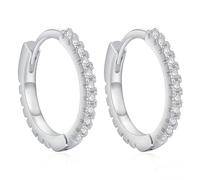 Lirzxin Boucles d'oreilles créoles en or blanc véritable 750/585/375 pour femme - Simple - Cercle d'éternité avec diamant rond créé en laboratoire - Bijoux pour mariage - Or blanc, 11.2mm, Platine