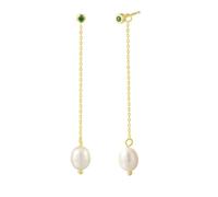 Lirzxin Boucles d'oreilles pendantes en or blanc 750/585/375 véritable - Boucles d'oreilles pendantes rondes pour femme - Émeraude avec perle de 6 x 8 mm - Longues pompons - Sans nickel - Or blanc