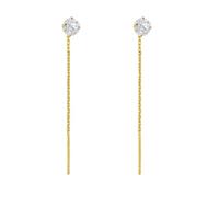 Lirzxin Boucles d'oreilles pendantes en or jaune 750/585/375 véritable - Boucles d'oreilles pendantes pour femme - Longues pompons - Enfile-fil avec moissanite ronde de 1 carat - Pour femme - Bijou de