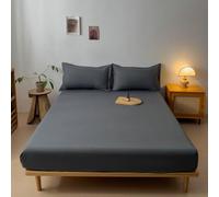 Lirzxin Drap-Housse 90x190 cm Coton, Drap Housse Couleur Uni Matelas de 2-10 cm Haut Draps Housses et 2 Taies D'oreillers Anti-poussière, Anti-Rides, Antidérapante, Gris Foncé