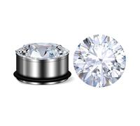 Lirzxin Piercing Ecarteur Oreille, 2 PIÈCES Écarteur Acier Chirurgical Homme Femme Zirconium Rond Brillante À 4 Griffes Single Évasé Écarteurs Oreilles 16mm, Argent
