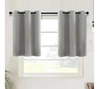 Lirzxin Rideaux Brise Bise, Polyester Rideau Fenetre à Oeillets Couleur Unie Double Face Rideau Semi Occultant pour Cuisine Café Buanderie Salle de Bain, 86.5x46CM, Gris Clair, 2 Pièces