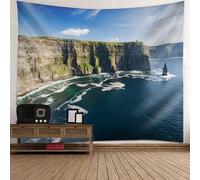 Lirzxin Tapisserie Décor Mural, Tapisseries Murales Polyester Paysage de Montagne et Mer Couverture Décoration Murale pour Chambre Salon Serviette de Plage, Bleu Vert Foncé 260x240CM