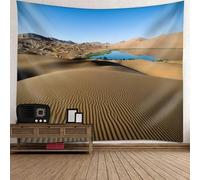 Lirzxin Tapisseries Décoratives, Tapisserie Murales Marron Bleu Paysage de Dunes de Sable et de Lac Couverture Decoration pour Maison Salon Chambre Dortoir, 200x200CM