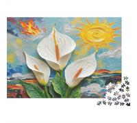 Lis de Paix Papier Premium Lys Callas Blancs avec Soleil et Flammes Puzzle à Monter soi-même pour Enfants de +12 Ans Cadeau de Noël Amusant 70x50cm/1000 pièces