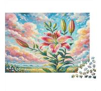 Lis Papier résistant Lis Rose dans Un Champ impressionniste Vibrant Puzzle Anti-Stress Cadeau d’Anniversaire 52x38cm/1000 pièces
