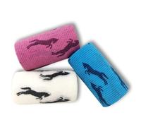 Lisa Care Bandage cohésif auto-adhésif de fixation élastique - Lot de 3-10 cm de large x 4.5 m extensible avec motif chevaux en blanc Bleu Rose