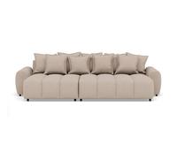 Lisa Design - Adelaide - canapé d'angle réversible 4 Places avec Pouf d'appoint en Tissu texturé, Beige