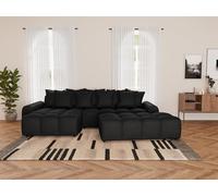 Lisa Design - Adelaide - canapé d'angle réversible 4 Places avec Pouf d'appoint en Tissu texturé, Noir