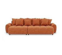 Lisa Design - Adelaide - canapé d'angle réversible 4 Places avec Pouf d'appoint en Tissu texturé, Terracotta