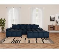 Lisa Design - Adelaide - Pouf en Tissu texturé, Bleu