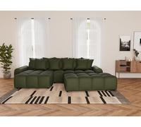 Lisa Design - Adelaide - Pouf en Tissu texturé, Vert