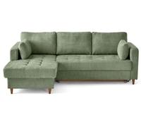 Lisa Design - Anna - canapé d'angle Gauche 4 Places Convertible avec Coffre en Velours texturé, Vert Sauge