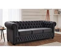 Lisa Design - Canapé Chesterfield William en Velours - Sofa Gris Foncé 3 Places - Salon Chesterfield