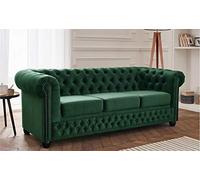 Lisa Design - Canapé Chesterfield William en Velours - Sofa Vert 3 Places - Salon Chesterfield