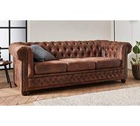 Lisa Design - Canapé Chesterfield Winston en Microfibre - Sofa Marron 3 Places - Salon Industriel/Vintage/Rétro