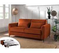 Lisa Design - Owen - canapé 3 Places Convertible - Couchage Quotidien - Matelas 12 cm - en Velours, Rouille