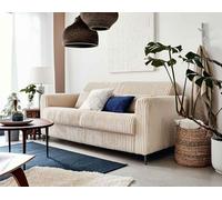 Lisa Design - Canapé Convertible Owen en Velours Côtelé - Canapé Lit - Couchage Quotidien - Matelas 12 cm - Sofa Beige 3 Places - Salon