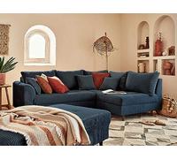 Lisa Design - Canapé d'angle Convertible - Angle Droit - Rune en Velours Côtelé - Canapé Lit - Sofa Bleu Nuit 4 Places - Salon