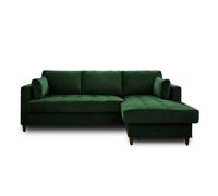 Lisa Design - Canapé d'angle Convertible avec Coffre - Angle Droit - Anna en Velours - Canapé Lit - Sofa Vert 4 Places - Salon