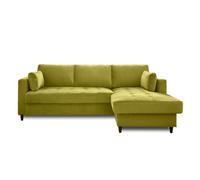 Lisa Design - Canapé d'angle Convertible avec Coffre - Angle Droit - Anna en Velours - Canapé Lit - Sofa Vert Olive 4 Places - Salon