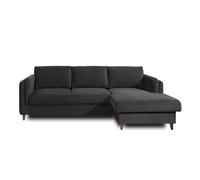 Lisa Design - Canapé d'angle Convertible avec Coffre - Angle Droit - Brooke en Velours - Canapé Lit - Sofa Gris Foncé 4 Places - Salon