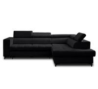 Lisa Design - Canapé d'angle Convertible avec Coffre - Angle Droit - Olinda en Tissu - Canapé Lit - Sofa Noir 5 Places - Têtières Réglables - Salon