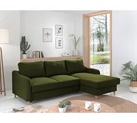 Lisa Design - Canapé d'angle Convertible avec Coffre - Angle Droit - Will en Tissu - Canapé Lit - Sofa Vert Olive 4 Places - Salon Scandinave