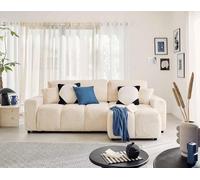 Lisa Design - Canapé d'angle Convertible avec Coffre Réversible Crocus en Fausse Fourrure - Canapé Lit - Sofa Beige 4 Places - Angle Droit - ou Gauche - Salon