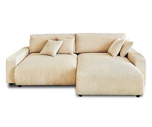 Lisa Design - Canapé d'angle Convertible avec Coffre Réversible Pivoine en Velours Côtelé - Canapé Lit - Sofa Beige 4 Places - Angle Droit - ou Gauche - Salon