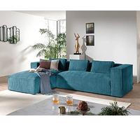 Lisa Design - Canapé d'angle Gauche - Stella en Velours Côtelé - Sofa Bleu Canard 4 Places - Salon