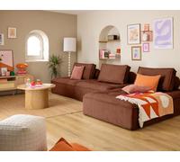 Lisa Design - Canapé d'Angle Marisol en Velours Texturé - Sofa Terracotta 4 Places - Salon