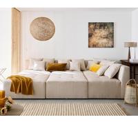 Lisa Design - Canapé Modulable Panoramique en U Amalfi en Tissu - Sofa Beige 7 Places - Salon
