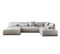 Lisa Design - Canapé Panoramique d'angle Droit - Onyx en Tissu - Grand Sofa XXL Gris Clair 7 Places - Salon