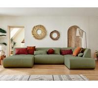 Lisa Design - Canapé Panoramique d'angle Droit - Onyx en Tissu - Grand Sofa XXL Vert Sauge 7 Places - Salon